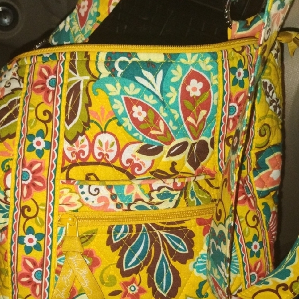 Vera Bradley Yellow and Blue Crossbody Bag Quilted Floral Design
